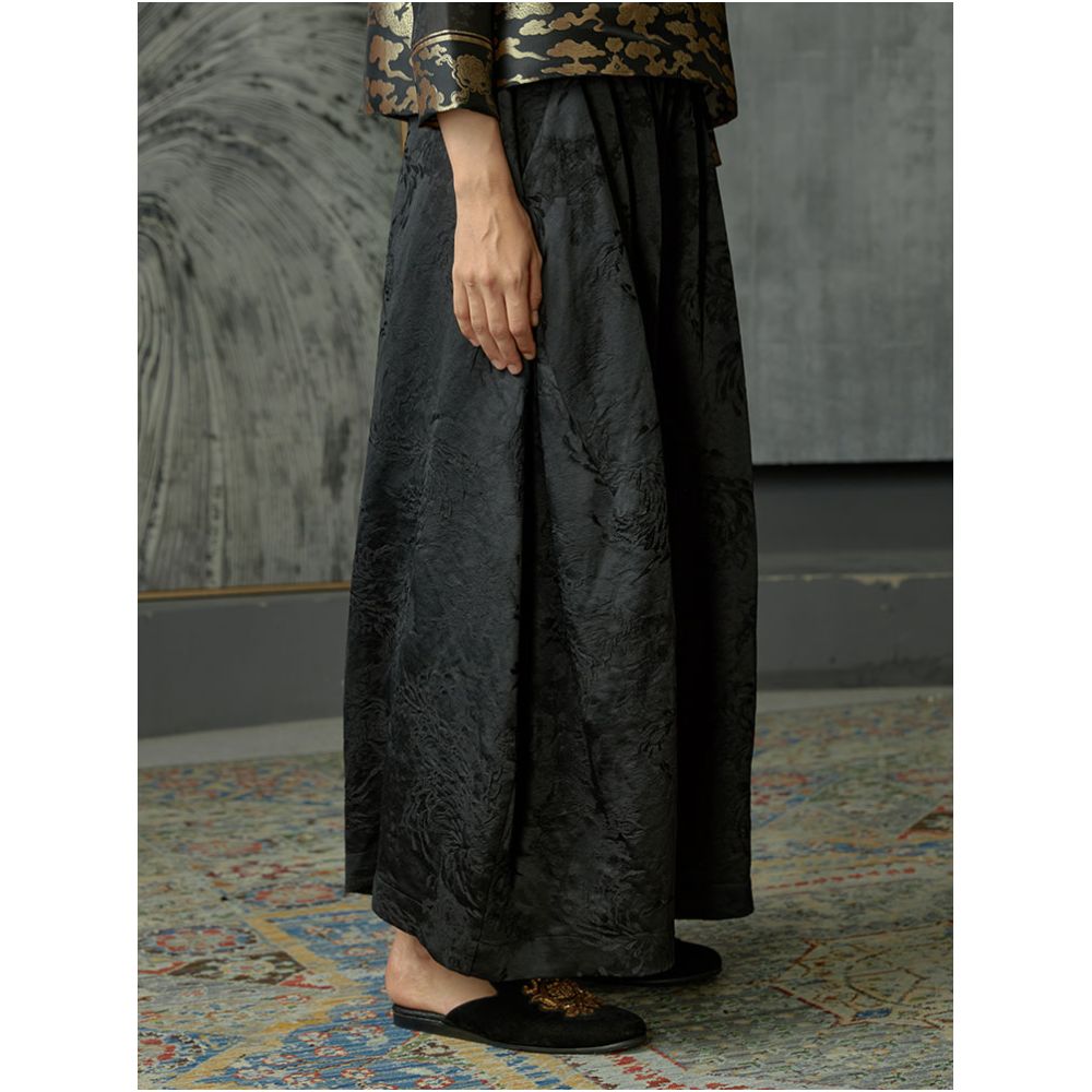 Contour Retro Fireworks Wide Leg Pants Black Ethnic Style Casual Pants Show Thin and High Versatile Concealing Meat Original Design Women s Pants image 3