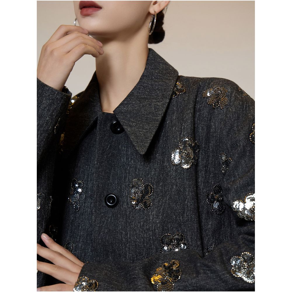 Heavy Industry High Intelligence Leisure Style Shining Denim Shirt Half Skirt Two piece Set for Women s Luxury 2025 Autumn and Winter New image 2