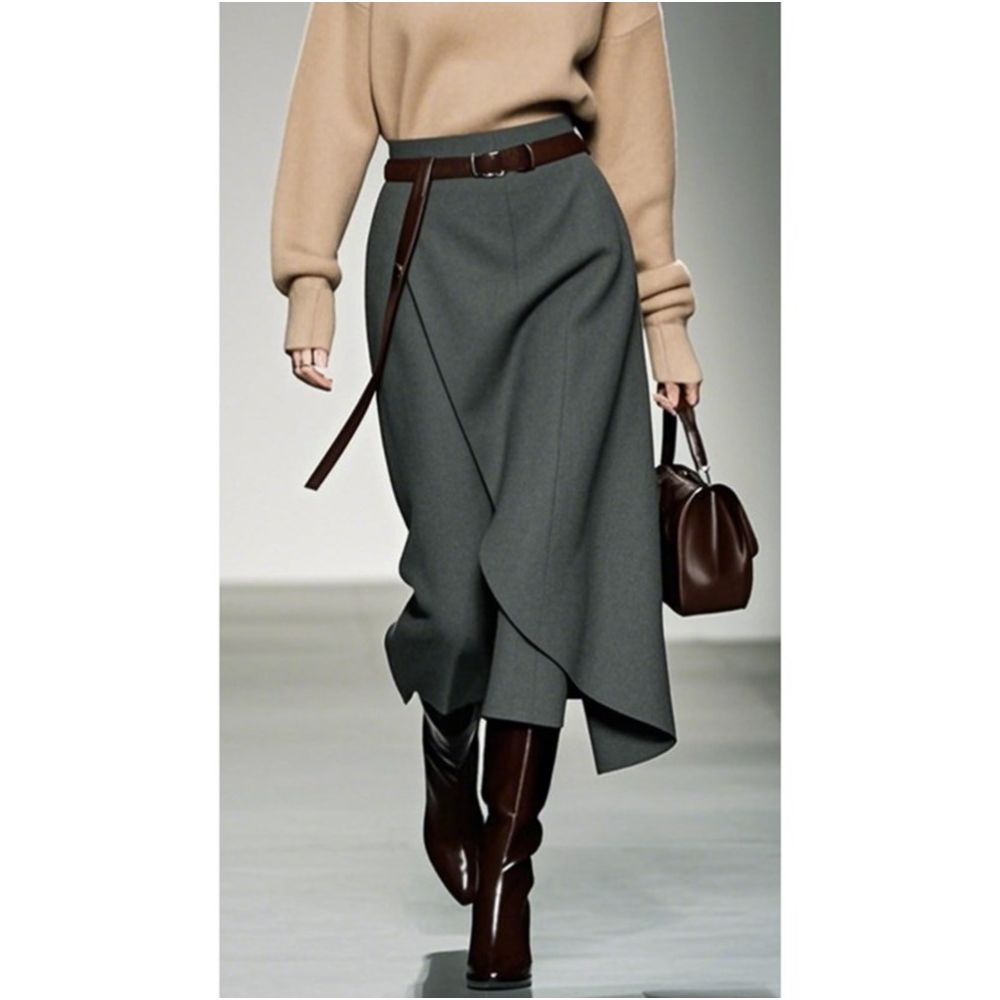 European Station 2025 New Popular Grey Half length Skirt for Women High end Fashion Design Irregular Skirt Medium length Skirt image 3