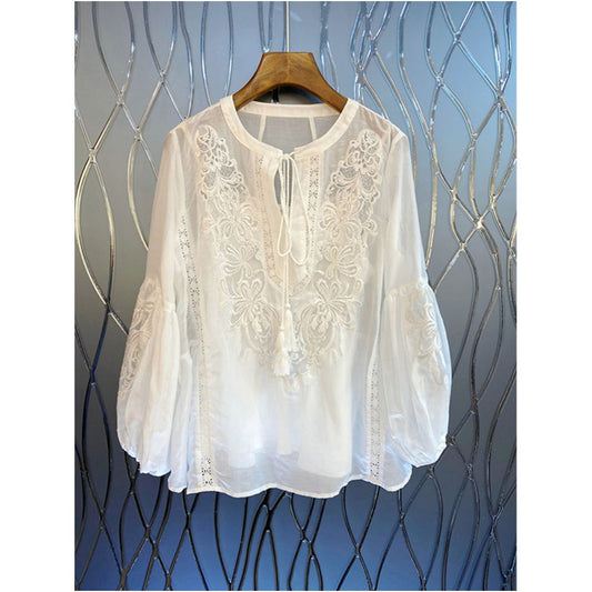 ASAYA5314 – Snow Bloom Embroidered Sheer Blouse 🤍✨