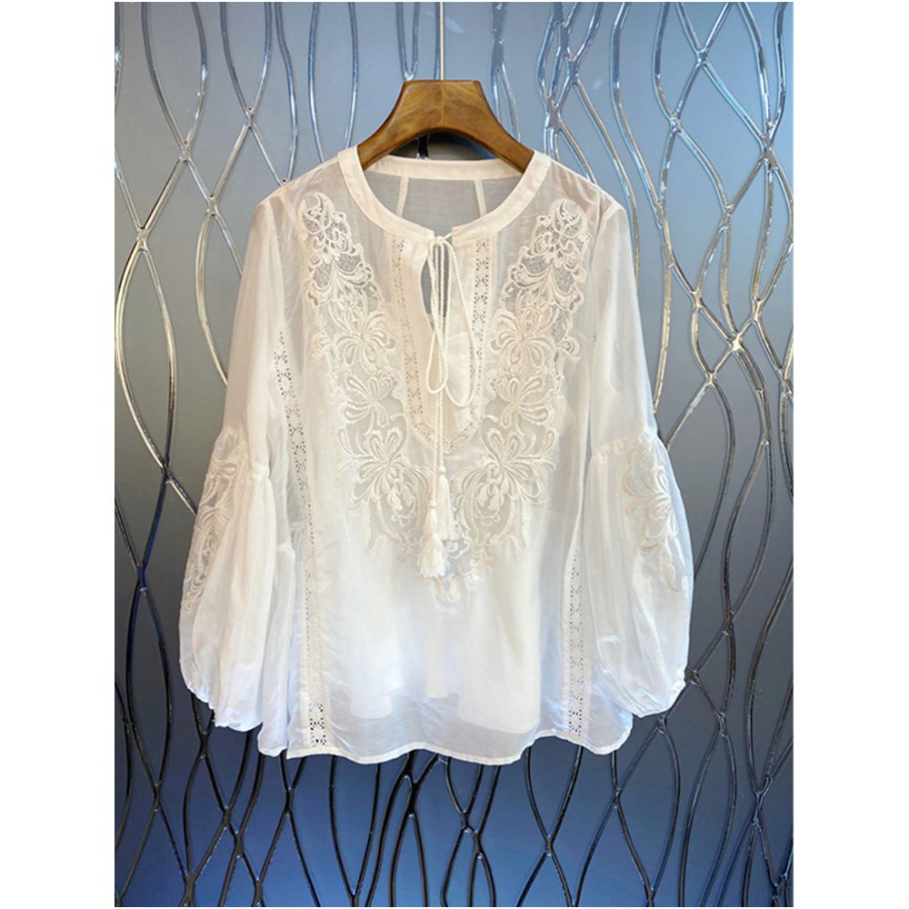 ASAYA5314 – Snow Bloom Embroidered Sheer Blouse 🤍✨