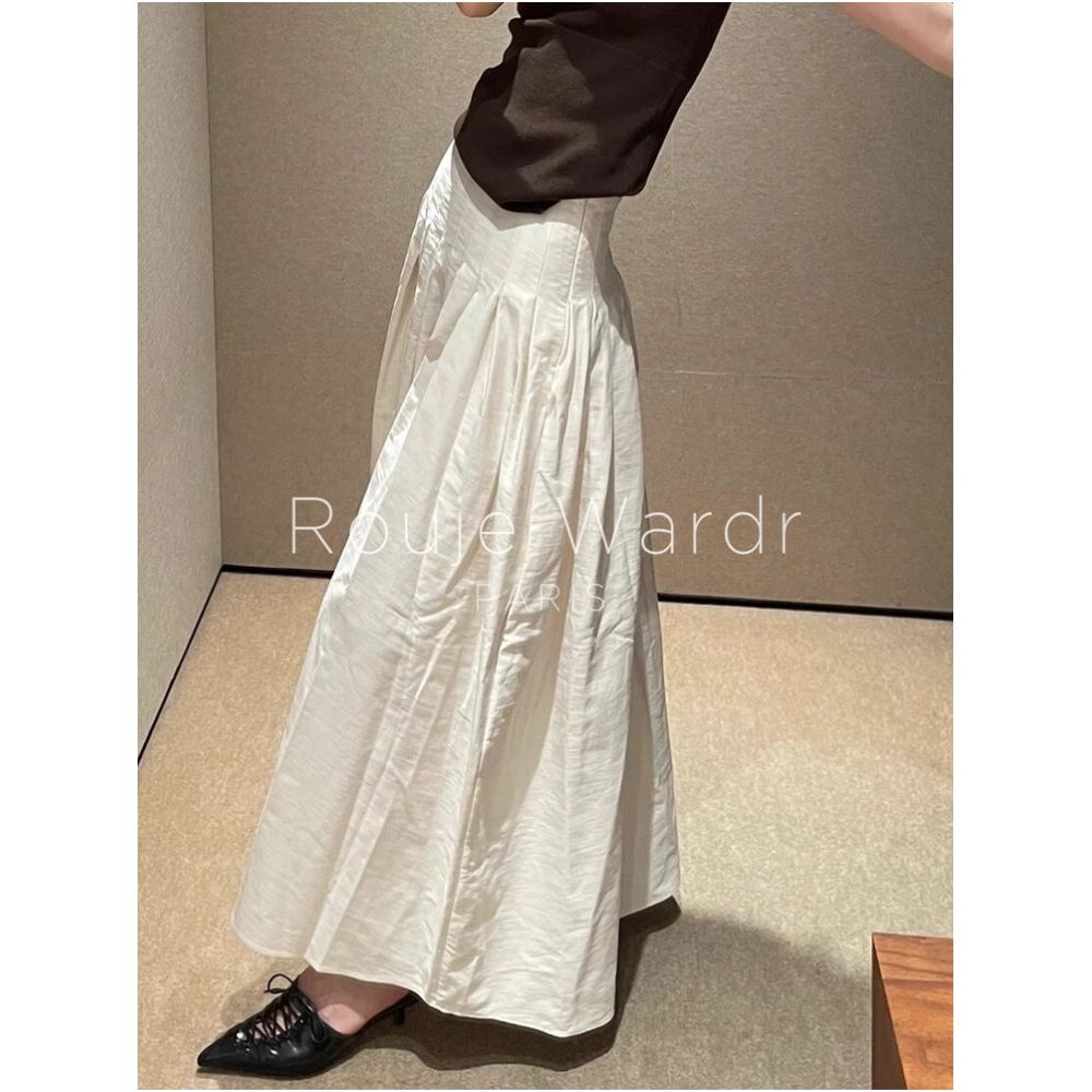 Rouje Wardr French white A line pleated skirt for women in summer with a high end feel and a high waist hanging A line umbrella skirt image 0