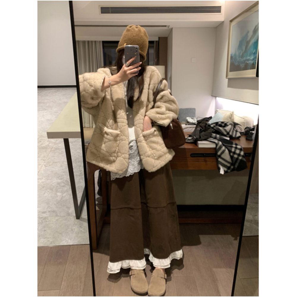 Fanccy lace woolen skirt for women 2024 autumn and winter new mid to long style with a hanging feeling that makes them look slim and lazy straight tube skirt image 1