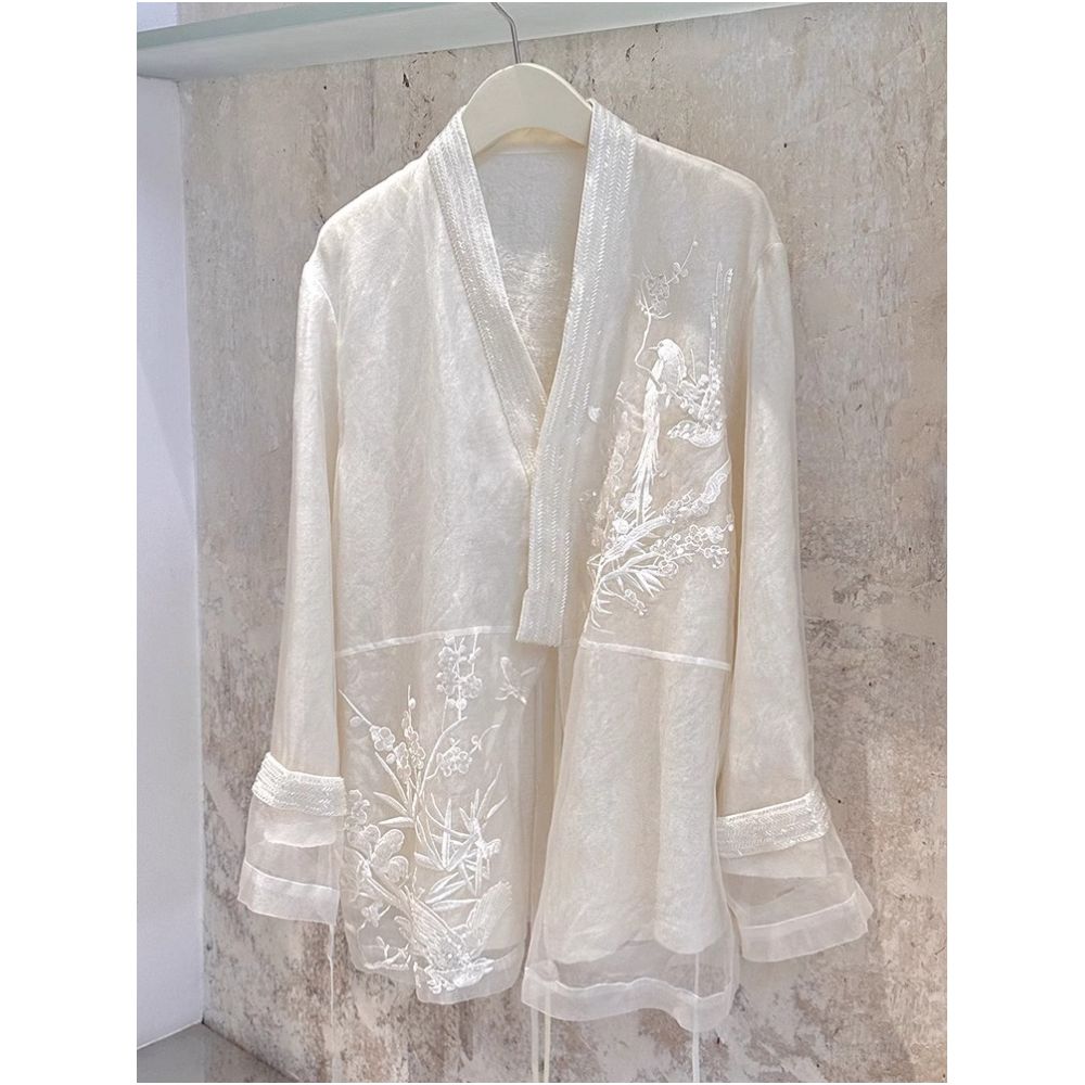 2024 Autumn New Chinese Zen Style Chinese Style Clear and Cold Advanced and Cold Han Elements White Fairy Style Top for Women image 0