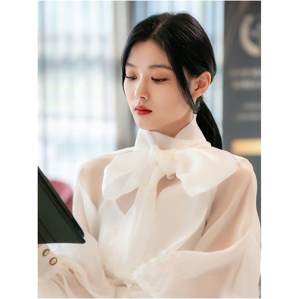 Having an appointment with the demon Jin Yuzhen goes to Xi with the same white lantern sleeve organza shirt for women s French retro top image 0