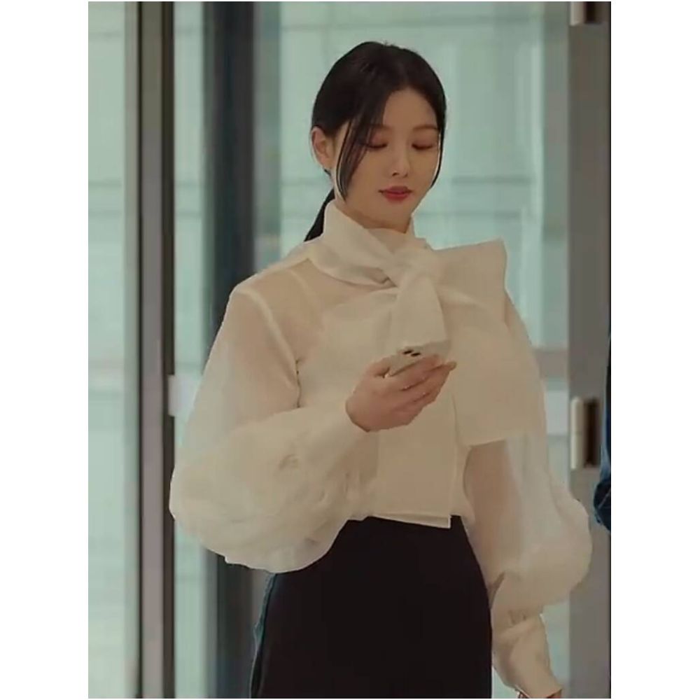 Having an appointment with the demon Jin Yuzhen goes to Xi with the same white lantern sleeve organza shirt for women s French retro top image 3
