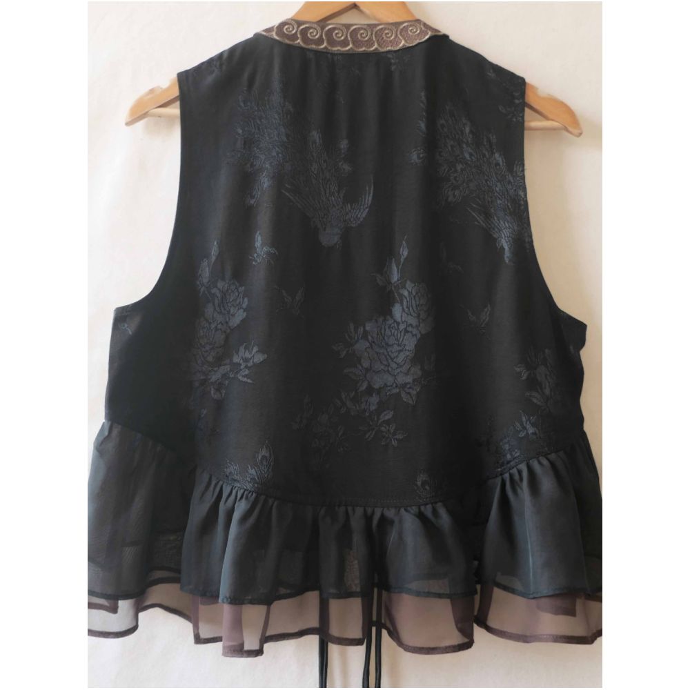 Ma Jia Ma Jia Embroidery Splicing Double Lace Edge Stand up Collar Metal Pan Buckle Polyester Fiber Spring Summer New Women s Clothing image 1