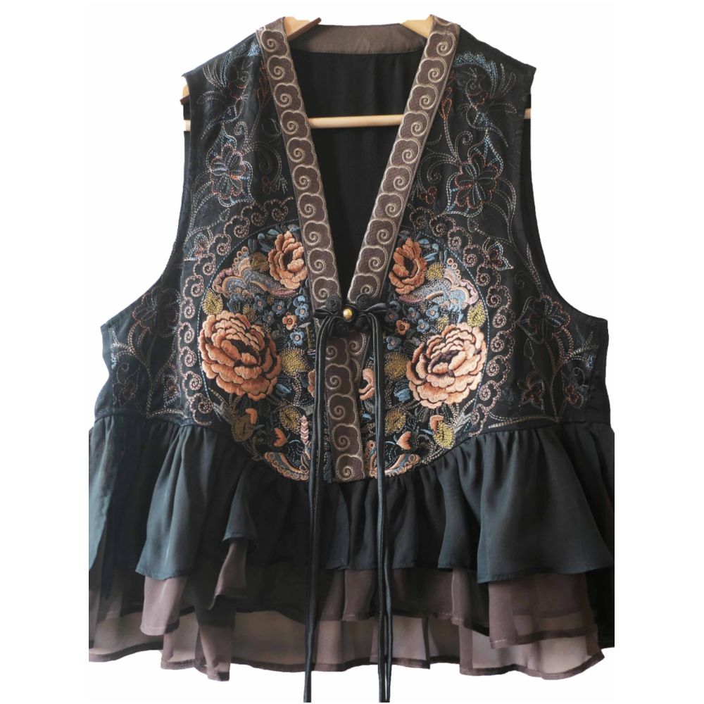 Ma Jia Ma Jia Embroidery Splicing Double Lace Edge Stand up Collar Metal Pan Buckle Polyester Fiber Spring Summer New Women s Clothing image 4