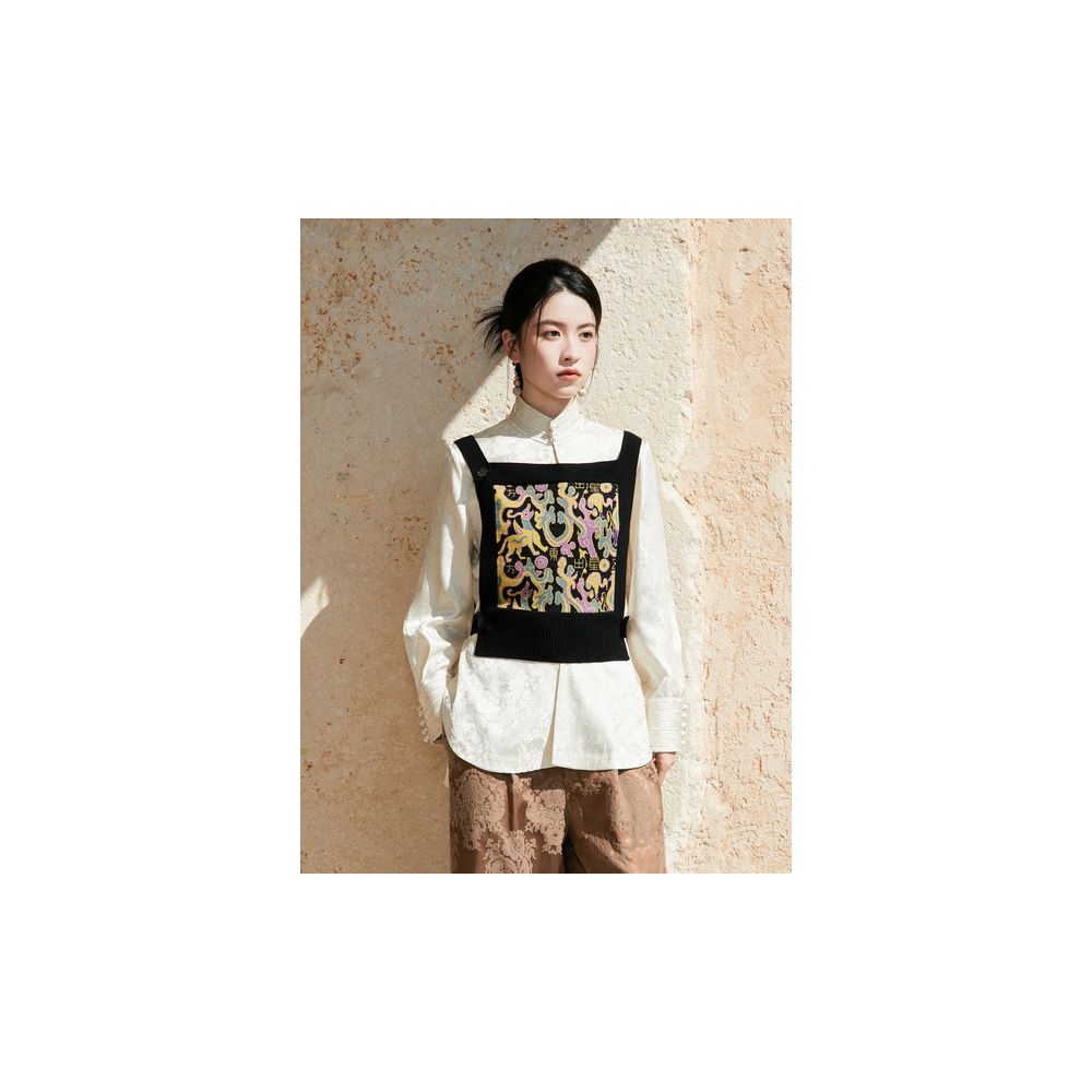 Breaking Clouds at Any Time Weaving Brocade Arm Protection Pattern New Chinese Color Contrast Jacquard Cashmere Sweater Vest for Women image 1