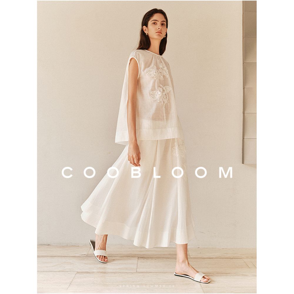 COOBLOOM Three Dimensional Embroidered Fashion Versatile Two Piece Set Summer Sleeveless Top High Waist Skirt for Women image 0
