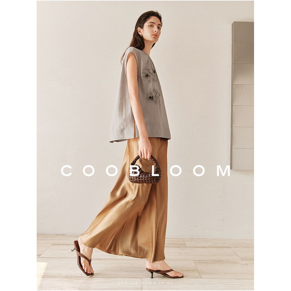 COOBLOOM Three Dimensional Embroidered Fashion Versatile Two Piece Set Summer Sleeveless Top High Waist Skirt for Women image 3