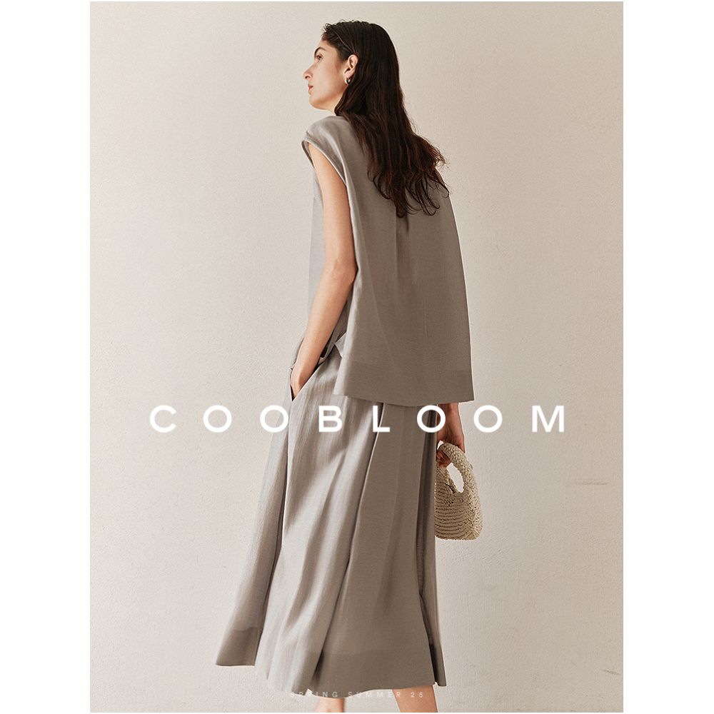 COOBLOOM Three Dimensional Embroidered Fashion Versatile Two Piece Set Summer Sleeveless Top High Waist Skirt for Women image 4