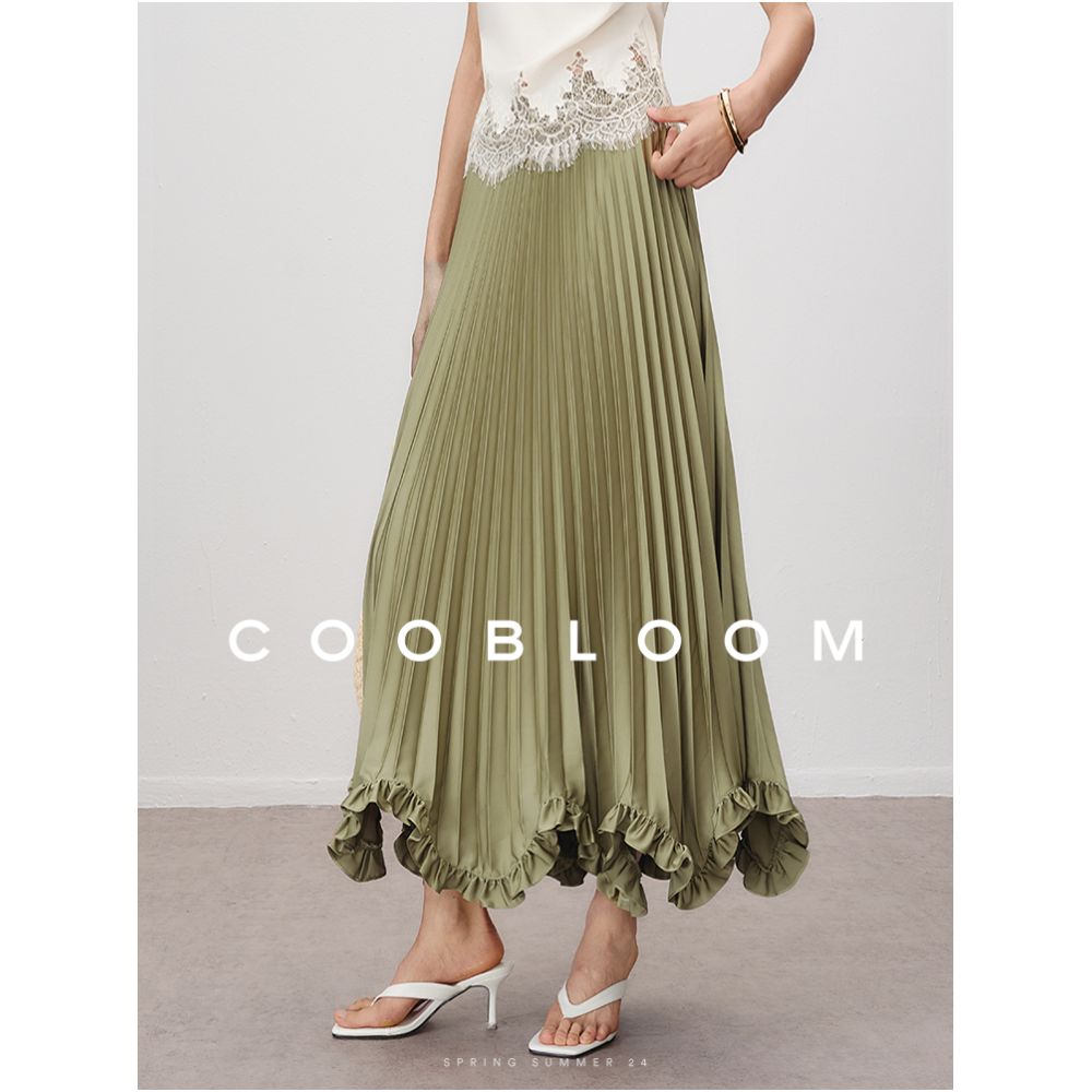 COOBLOOM White petal skirt temperament mid length skirt with pleated skirt for women 2025 summer new A line skirt image 4