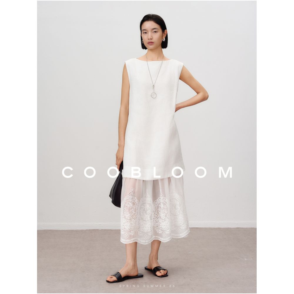 COOBLOOM socialite style lace embroidery fake two piece dress women s lazy style commuting versatile vest dress image 0