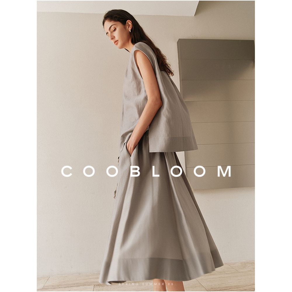 COOBLOOM casual loose suit stylish and stylish anti aging Tencel acetate linen sleeveless top skirt image 0