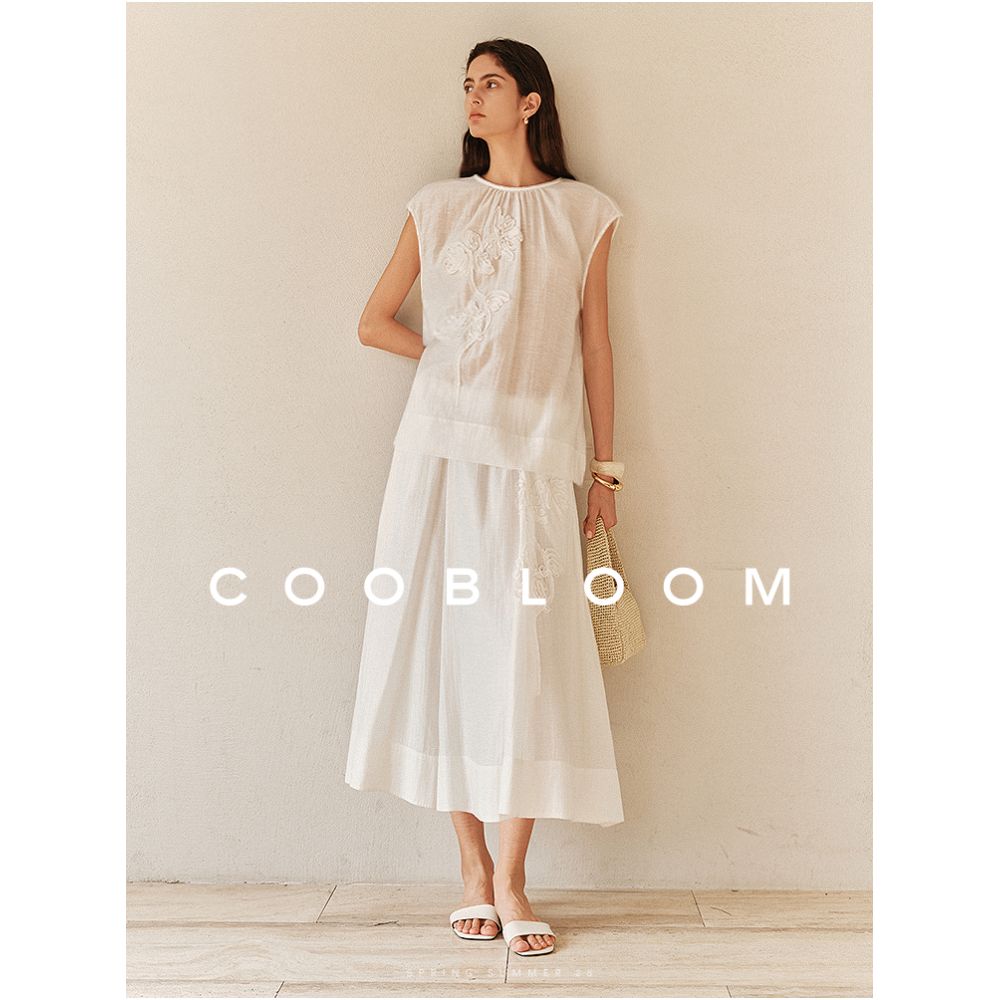 COOBLOOM casual loose suit stylish and stylish anti aging Tencel acetate linen sleeveless top skirt image 2