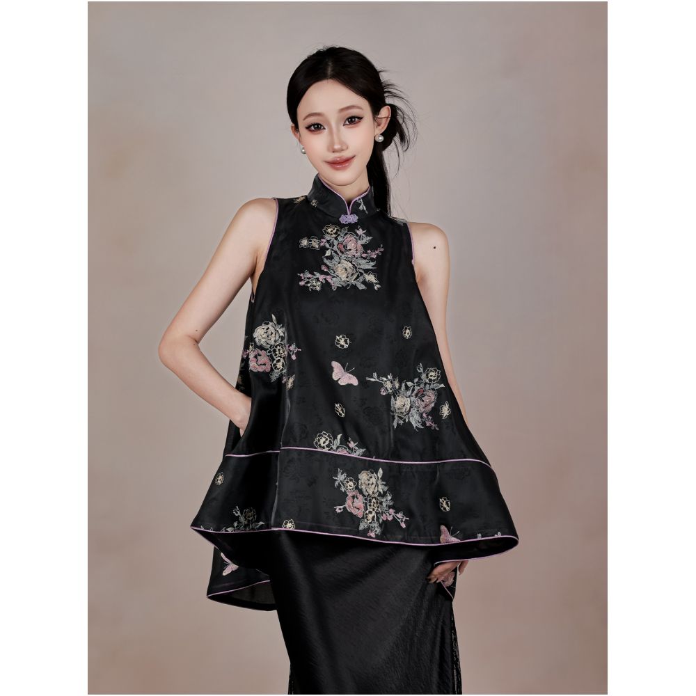 BYLU Lunar Eclipse Rose National Style New Chinese Jacquard Stand up Collar Sleeveless Shirt Vest Women s Summer Digging Shoulder Top image 4