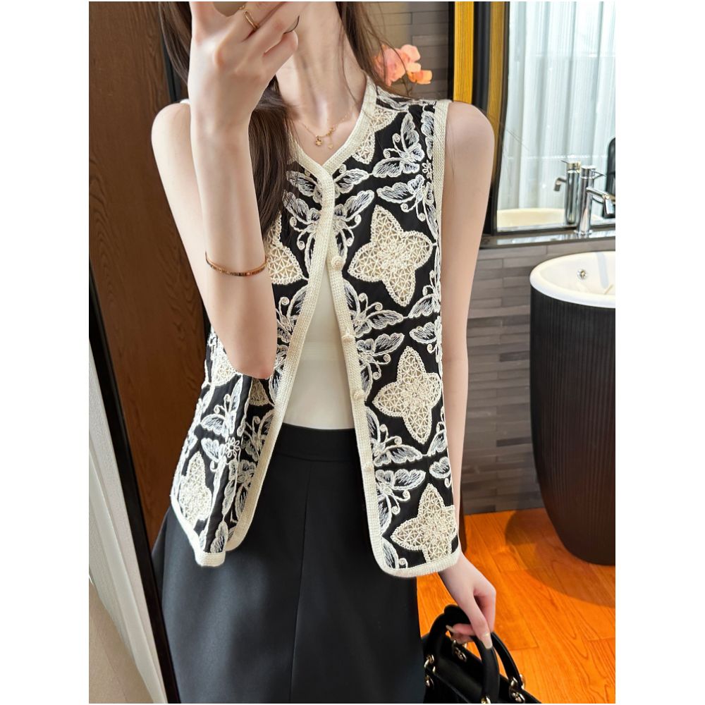 YOU SEE Yuzu Jian Retro Elegance It looks beautiful no matter how you wear it Heavy Industry Embroidery Hook Flower Ethnic Style Vest image 0