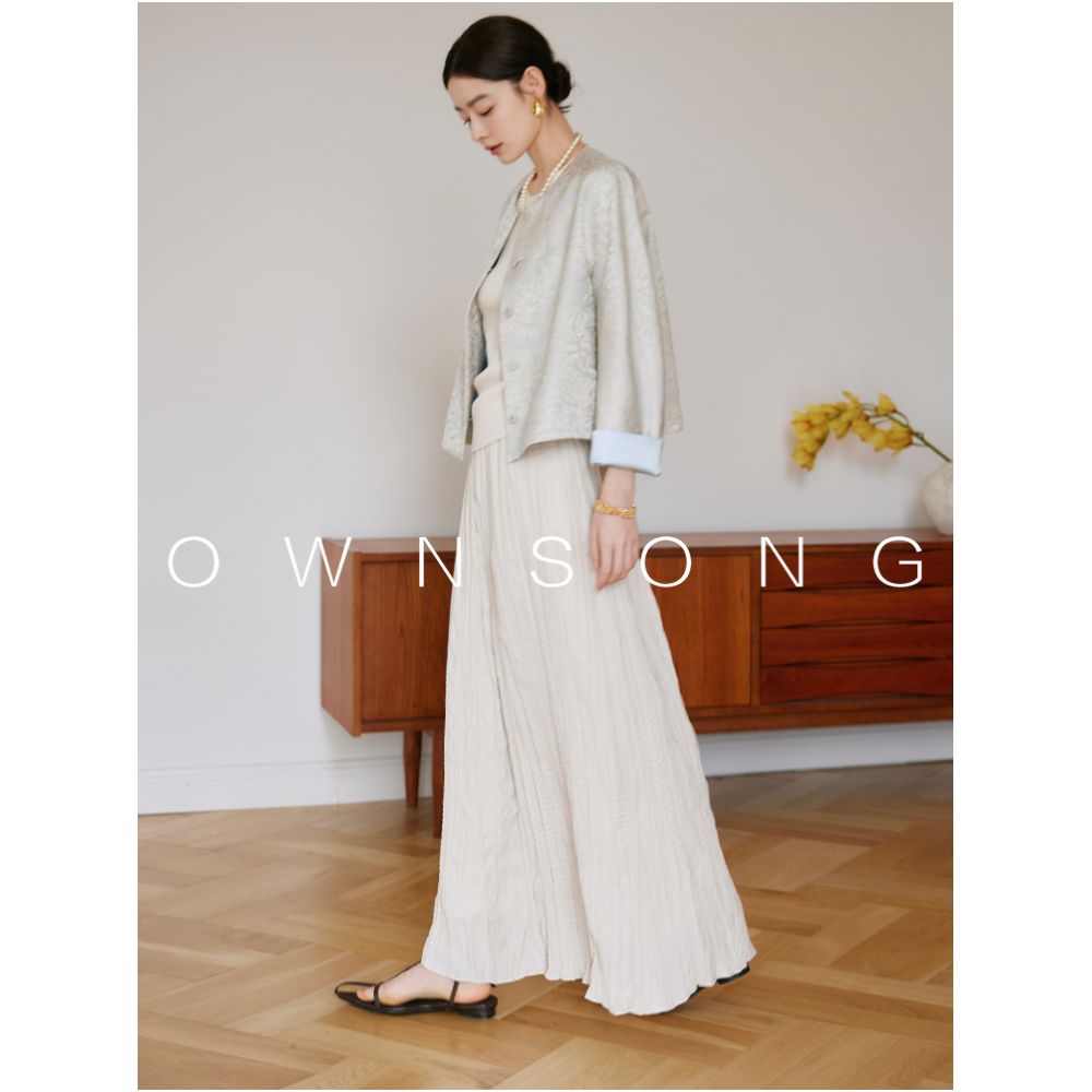 OWNSONG premium texture three dimensional cut pleated skirt with high waist and straight tube for slimming and elegant temperament long skirt image 1