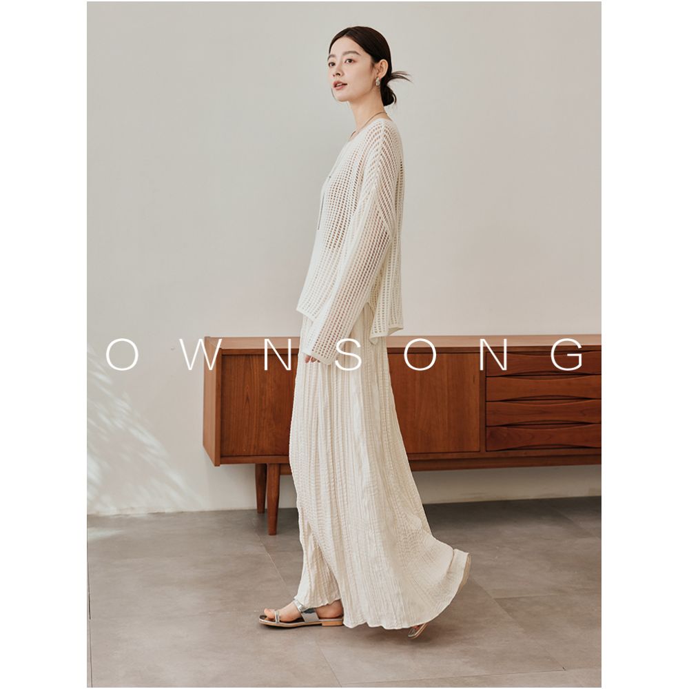 OWNSONG premium texture three dimensional cut pleated skirt with high waist and straight tube for slimming and elegant temperament long skirt image 2