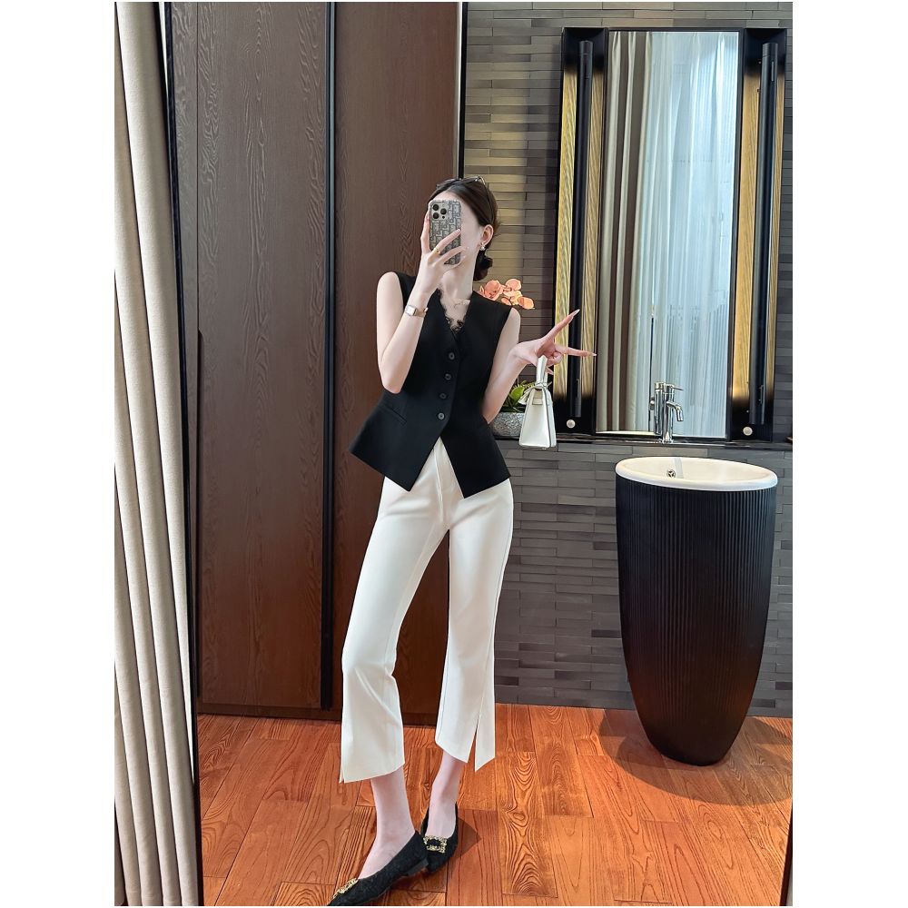 YOU SEE Yuzhen One click Grip Skilled and Fashionable Light Mature Style Black Lace Splicing Sleeveless Vest image 4