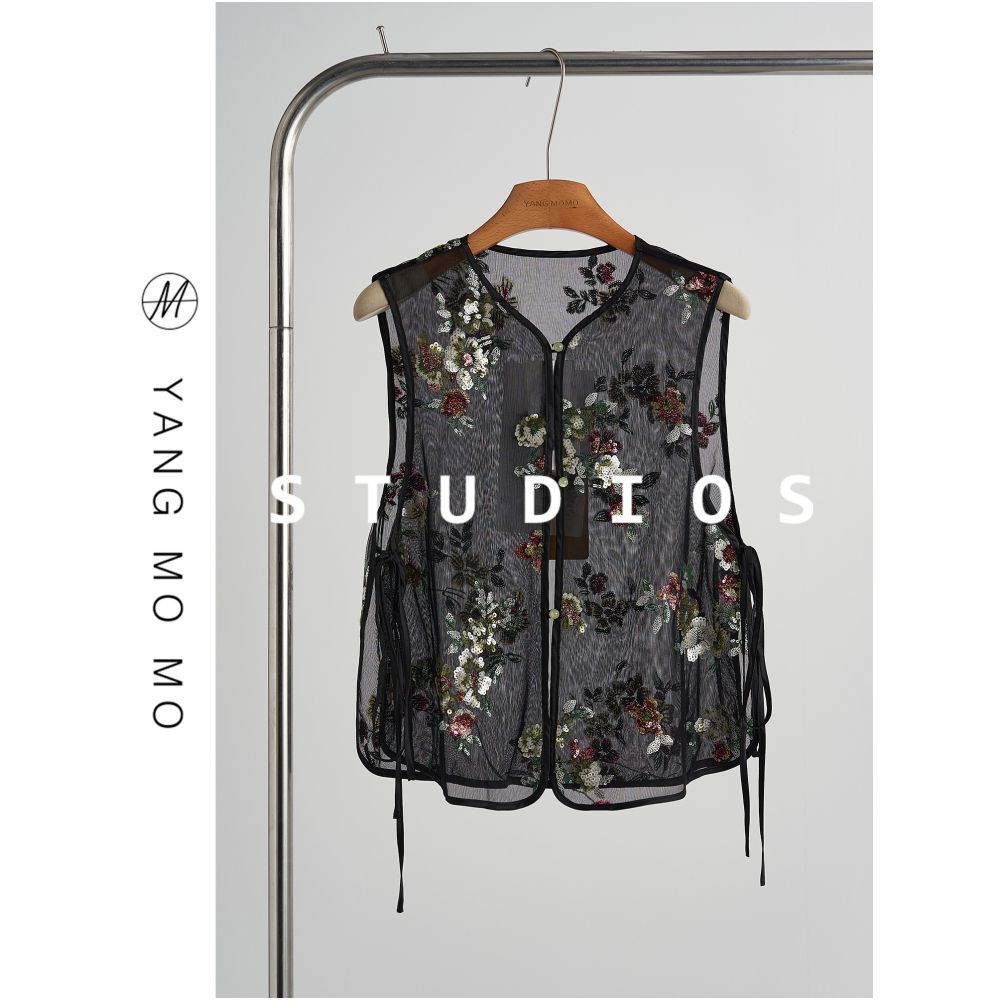 New Chinese style mesh yarn sequin embroidered vest half skirt set 2025 new women s summer outfit image 1