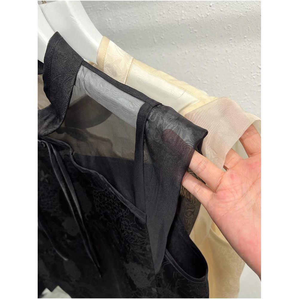 Lixu national style stand collar buckle chiffon shirt loose sleeveless mesh top for women in summer 2025 new silk dark pattern small image 4