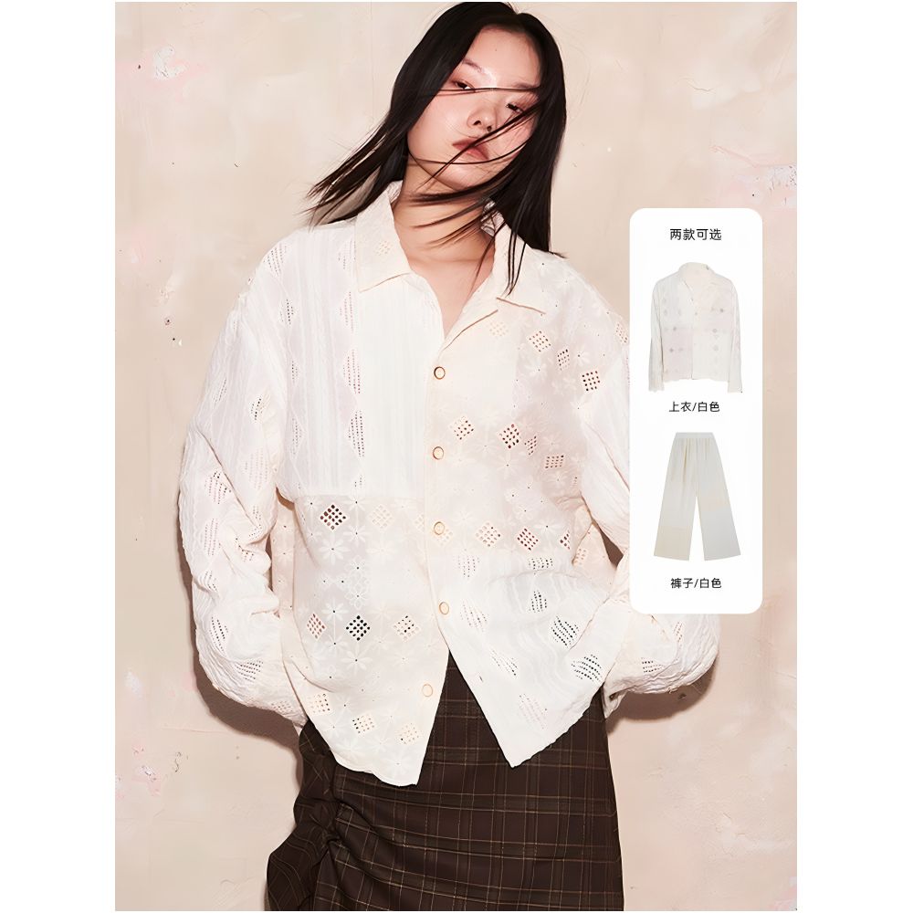 SAME FLOW original niche design straight leg high waisted casual pants with hollowed out wide legs women s floor pants image 1