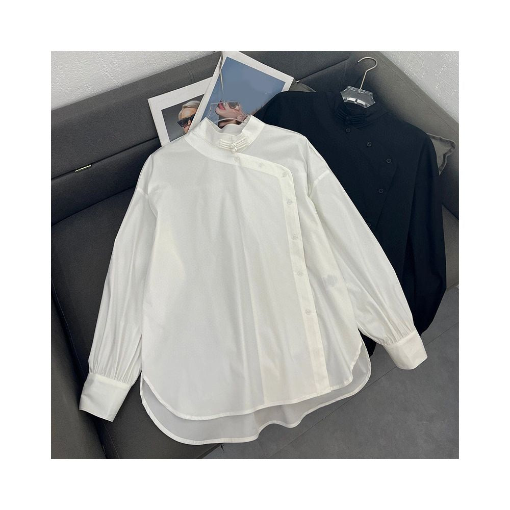 ASAYA5375 – Modern Han Collar Asymmetric Blouse 🤍✨