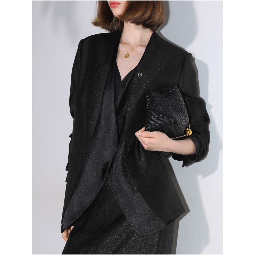 COCOBELLA high intelligence splicing silk collarless suit women s early autumn commuting casual temperament jacket SI533B image 2