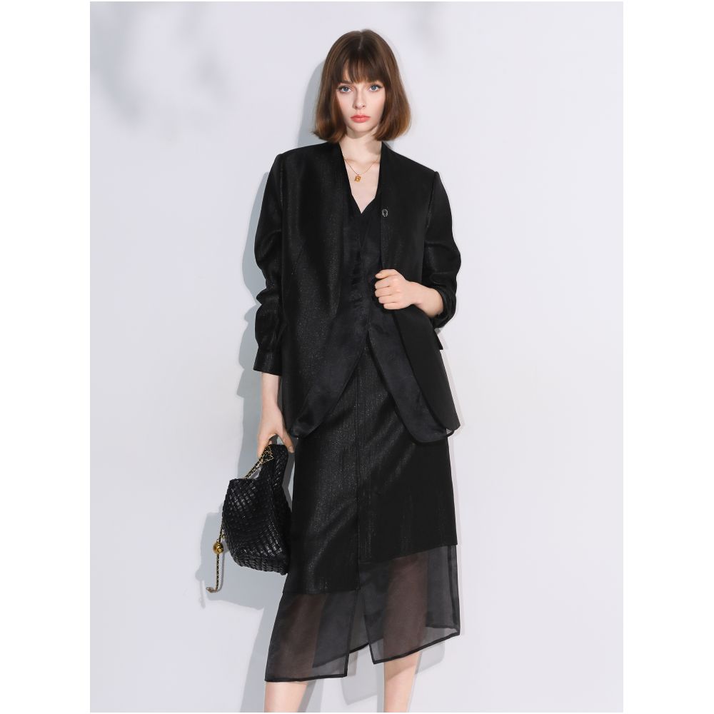 COCOBELLA high intelligence splicing silk collarless suit women s early autumn commuting casual temperament jacket SI533B image 3