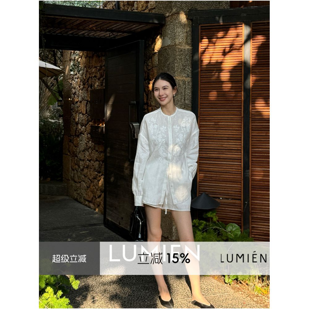 Li Xinger LUMIEN 100 linen three dimensional bead embroidered shirt top for women s autumn long sleeved round neck casual shirt image 0