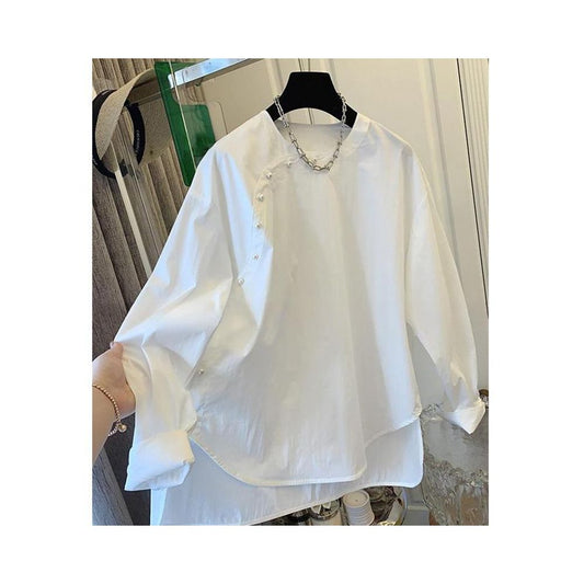 ASAYA5404 – Pearl Arc Minimal Blouse 🤍✨