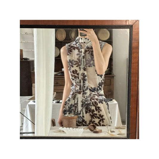 ASAYA5411 – Velvet Bloom Mandarin Mini Dress 🌿✨