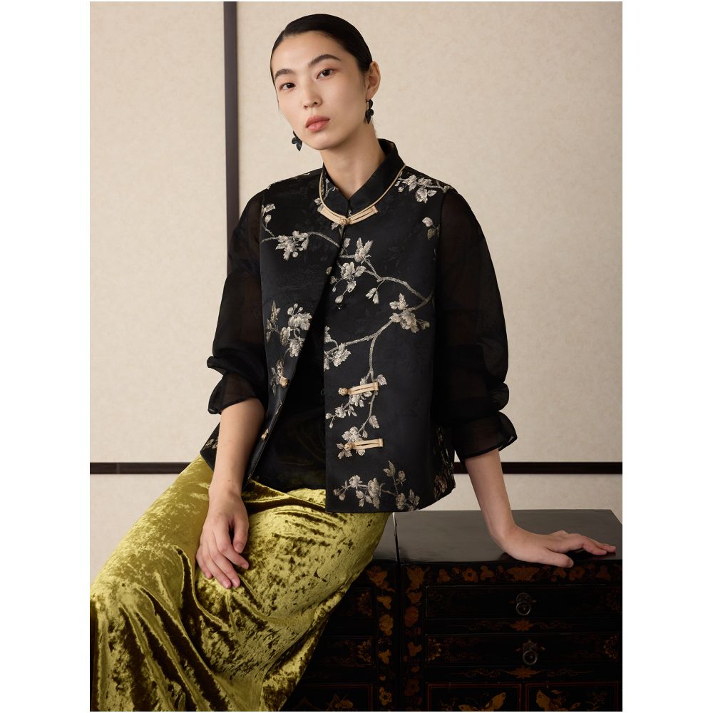 Ruyi Lianyun Spring and Winter New Style Stand collar Jacquard Thin Cotton Vest Women s New Chinese Style Cotton Tank Top image 0