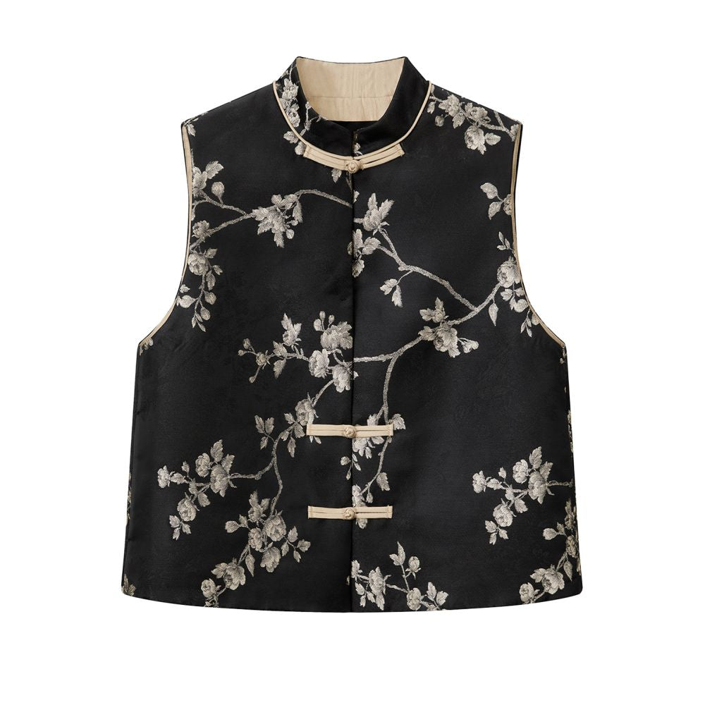 ASAYA5413 – Blossom Brocade Mandarin Vest 🌸✨