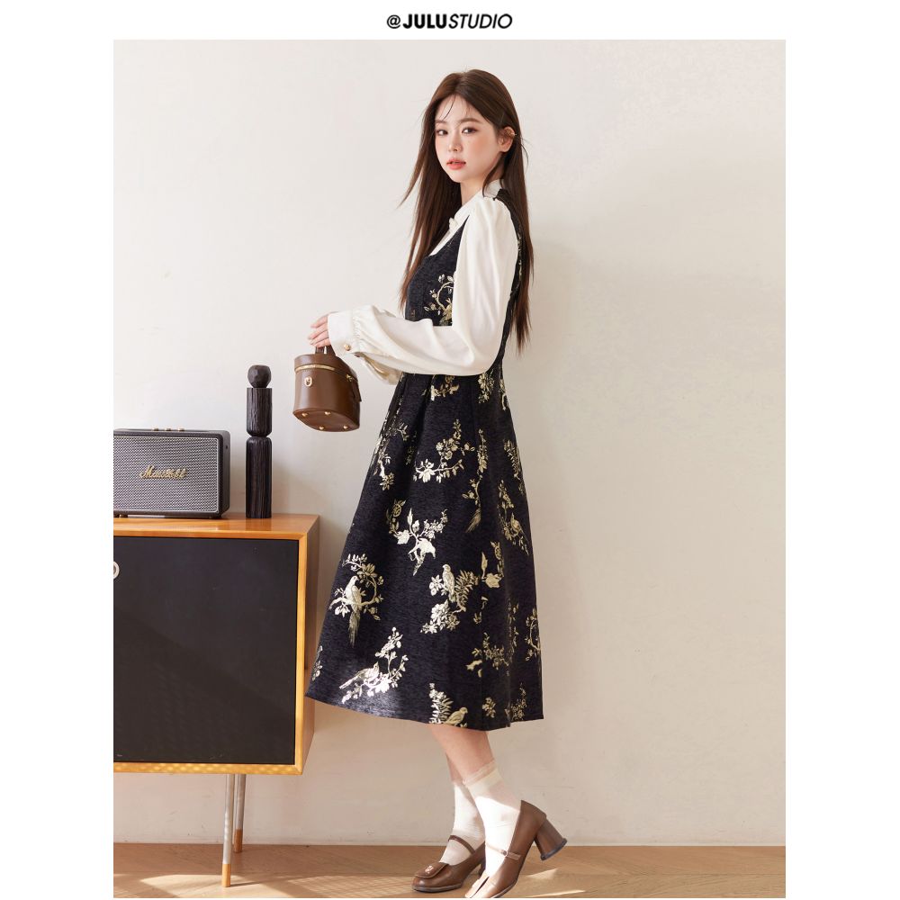 Julu Studio s Looping Poems Retro Chinese Style New Chinese Patchwork Color Block Embroidered Dress for Curvy Women image 3