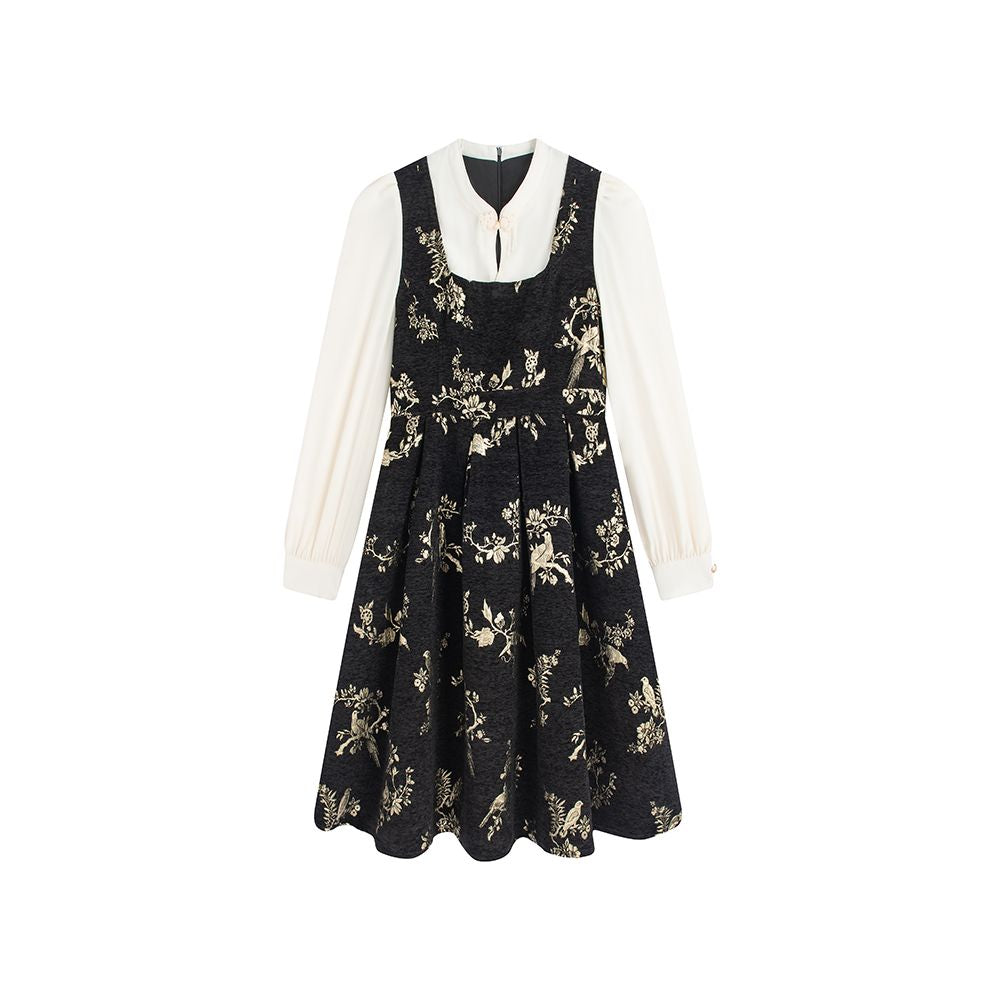 ASAYA5416 – Midnight Gold Tapestry Dress ✨🖤