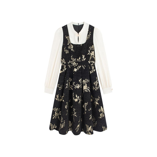 ASAYA5416 – Midnight Gold Tapestry Dress ✨🖤