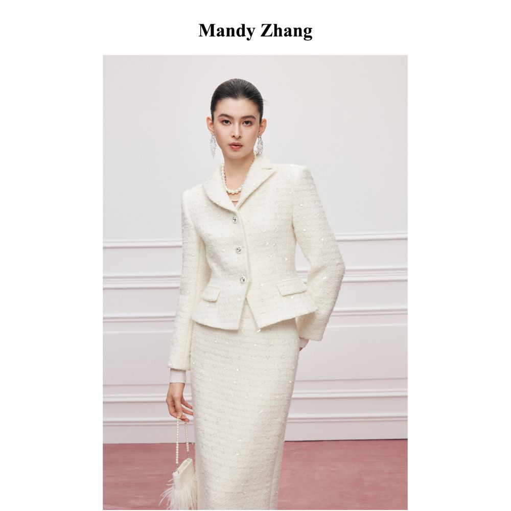 Mandy Zhang s luxurious flower wool bead embroidery small fragrant style set skirt for women s autumn and winter temperament short jacket image 0