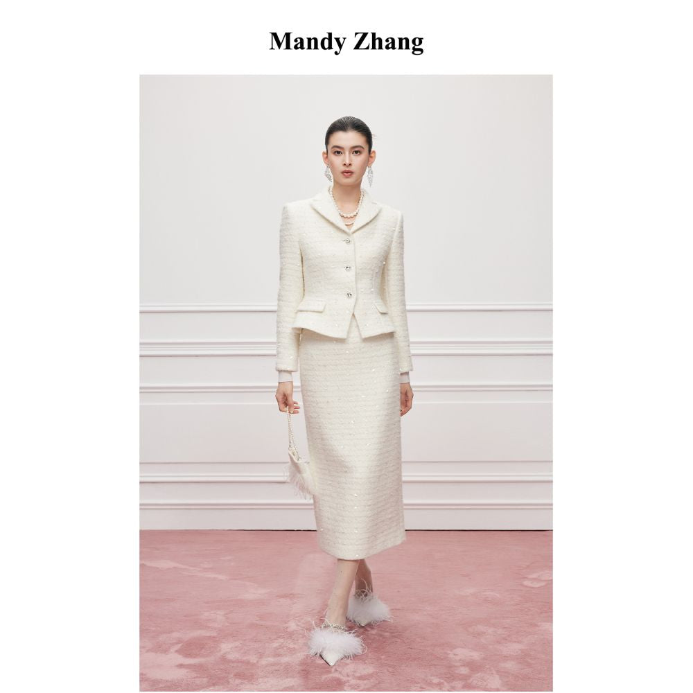 Mandy Zhang s luxurious flower wool bead embroidery small fragrant style set skirt for women s autumn and winter temperament short jacket image 1