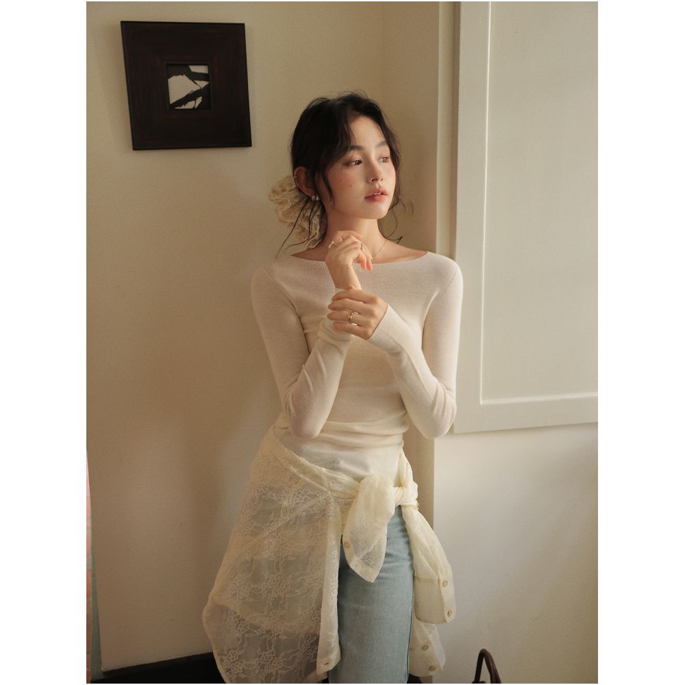 Miss Chipmunk Mist Flower Shadow Autumn Exquisite Romantic Base Micro Transparent Misty Sweet Lace Shirt image 3