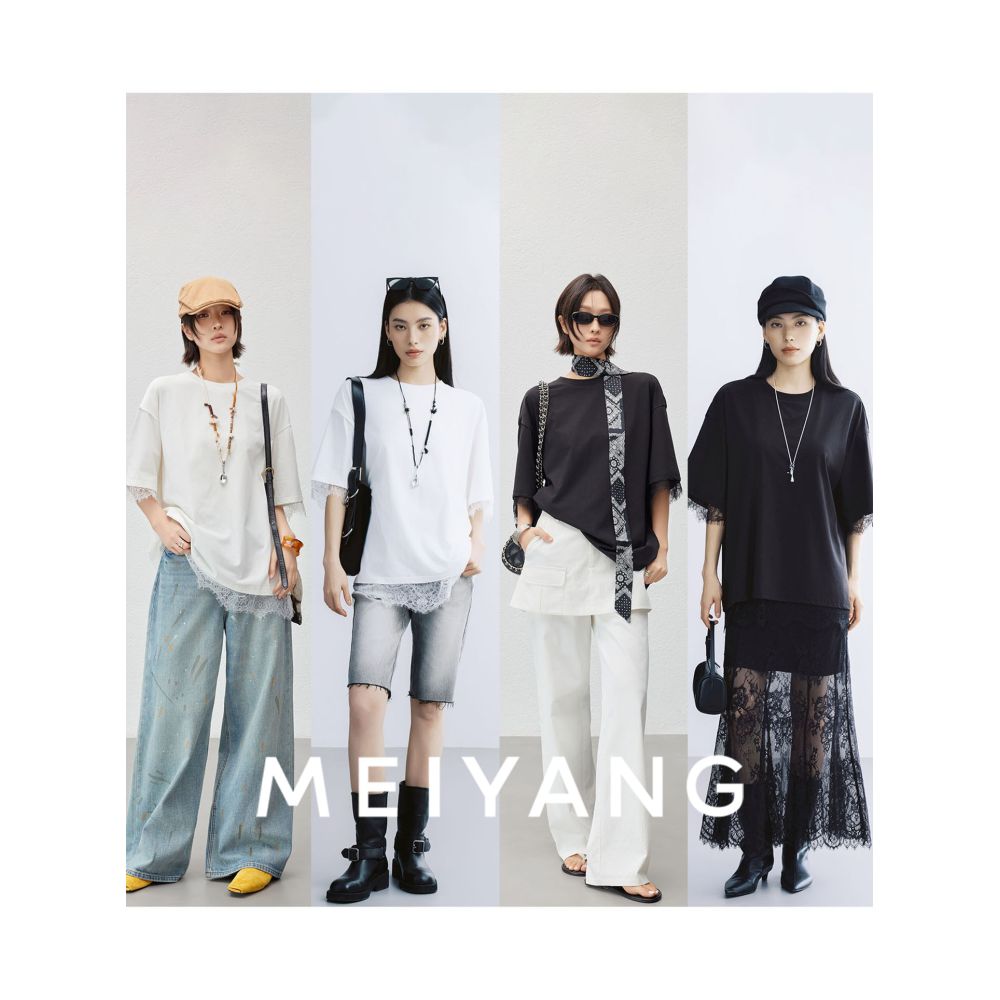 Meiyang MEIYANG in stock cloud T shirt with cool sensation quick drying antibacterial lace splicing split round neck Thursday image 1