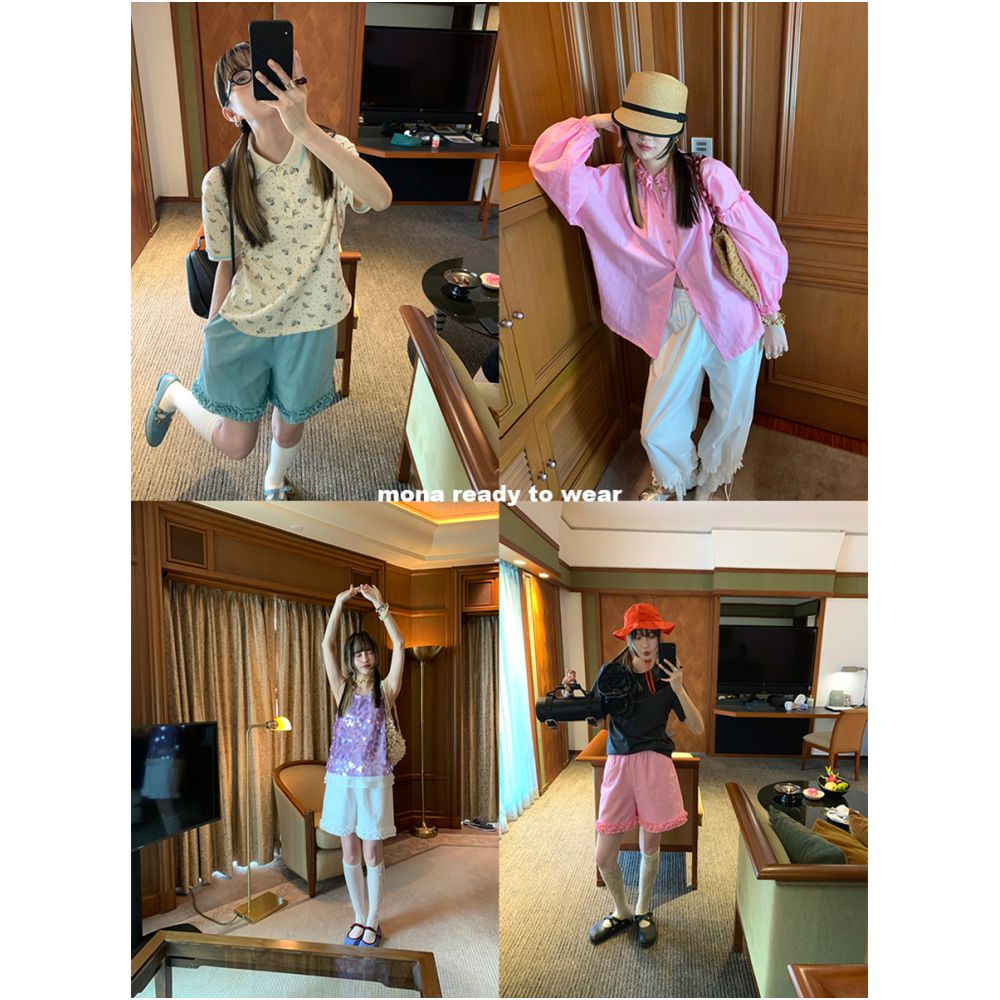 MONA Linen Breathable Comfortable Pink White Shirt High Waist Shorts for Short Women 2025 Summer New Style image 3