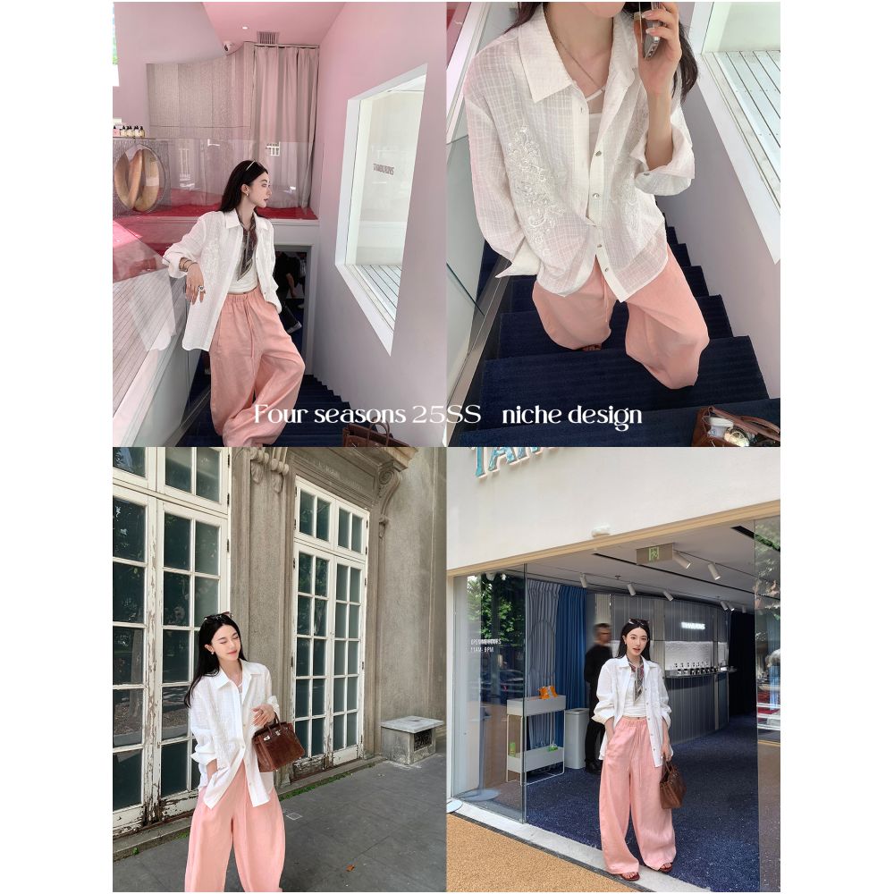 Ouyang 3D Embroidered White Shirt for Women s Summer New Design Sense niche shirt loose retro top image 1