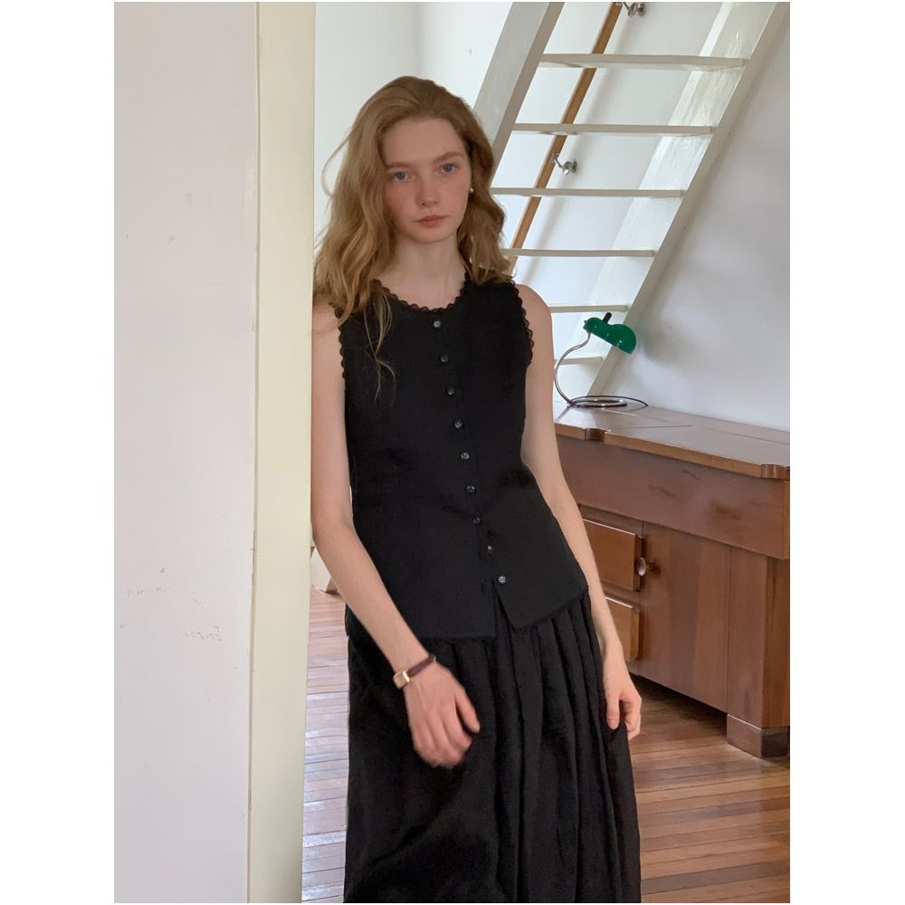 Nice people2025SS 100 Ramie Lace Decorative Waist Vest Top image 3