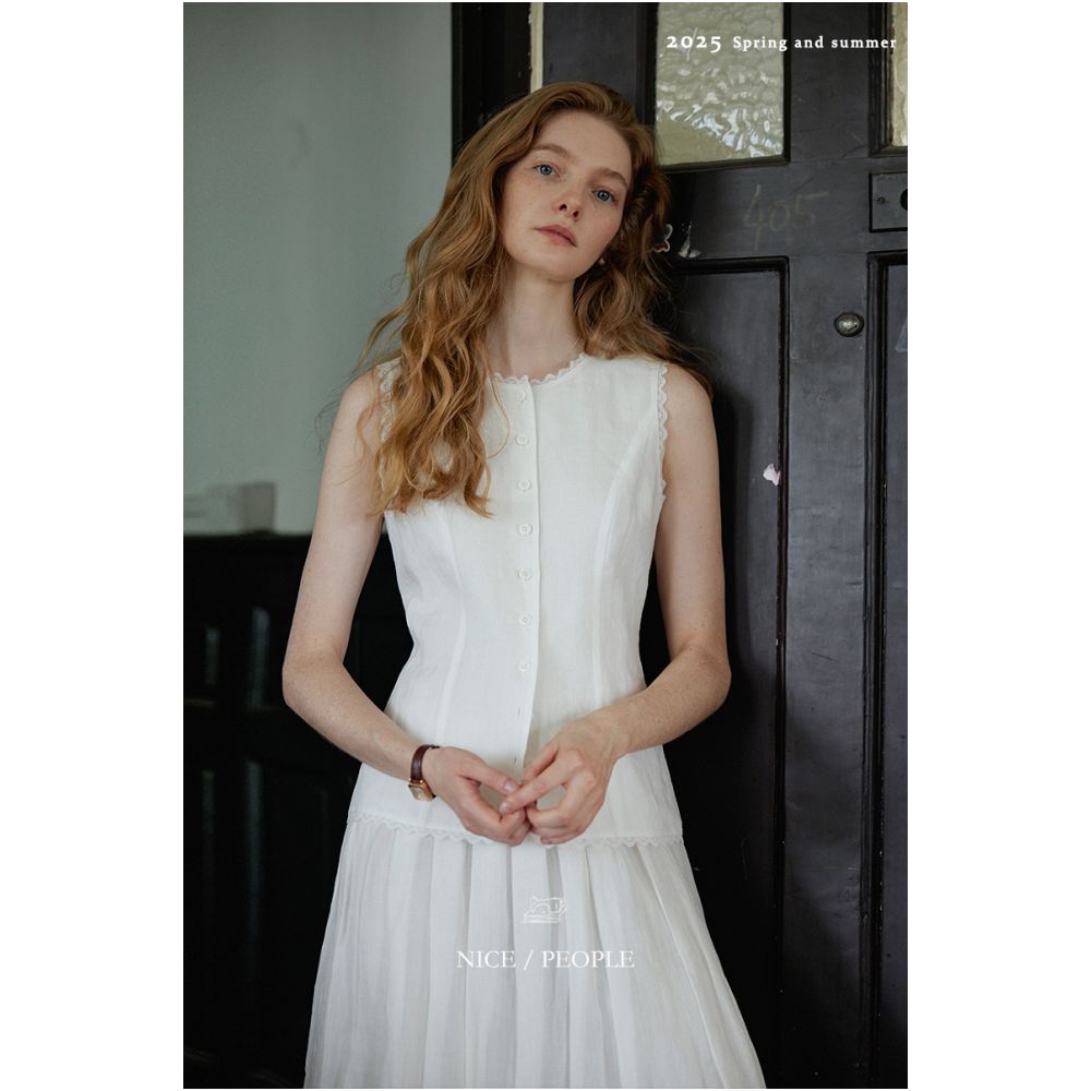 ASAYA5448 – Botanical Lace Linen Vest Top 🌿🤍