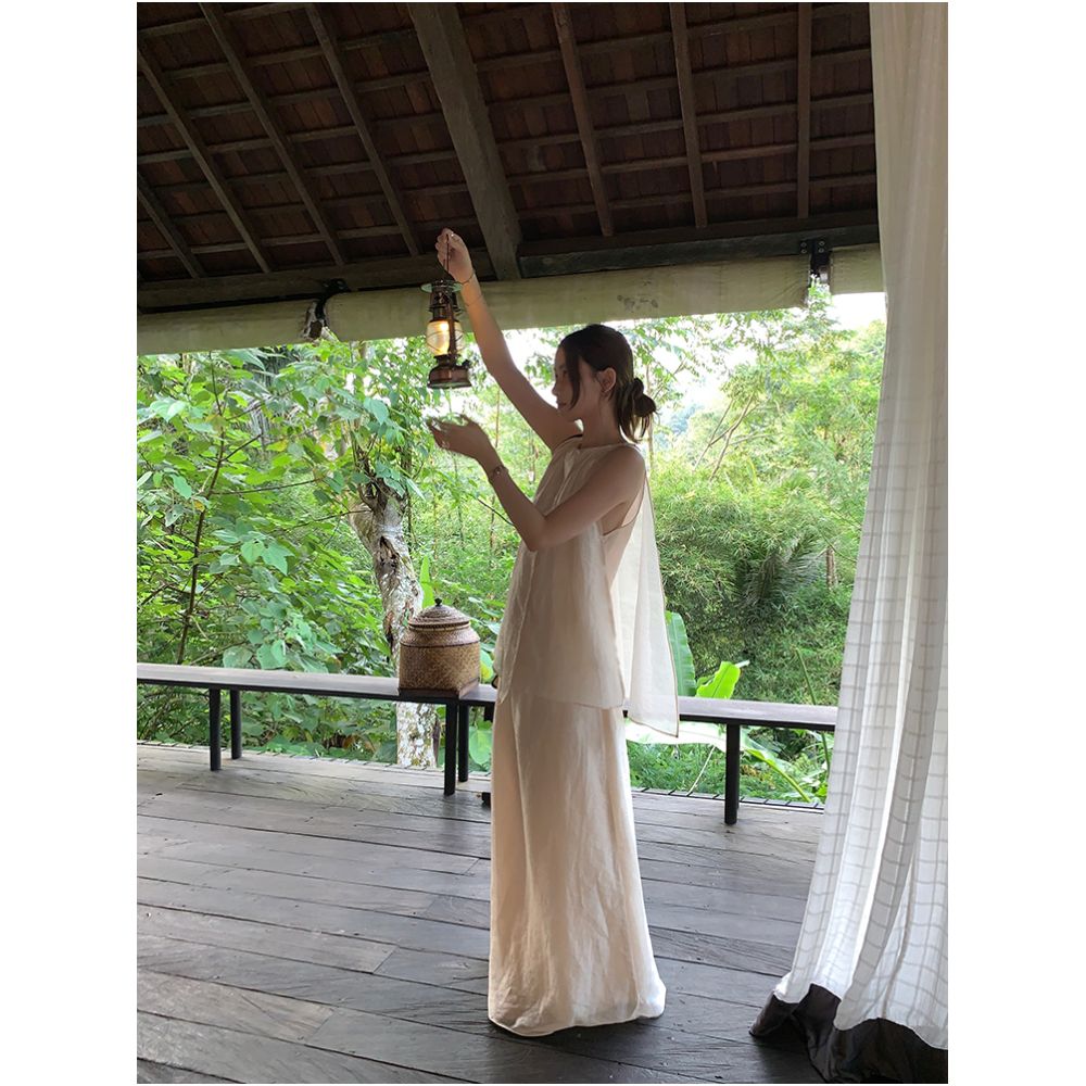 13C Falling into Ubud Wonderland Tencel Hemp Clear and Elegant Irregular Top Half Skirt Fairy Set image 0