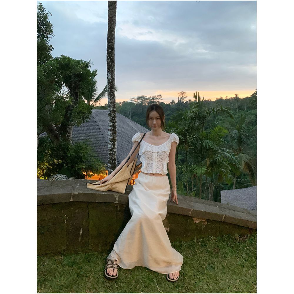 13C Falling into Ubud Wonderland Tencel Hemp Clear and Elegant Irregular Top Half Skirt Fairy Set image 4