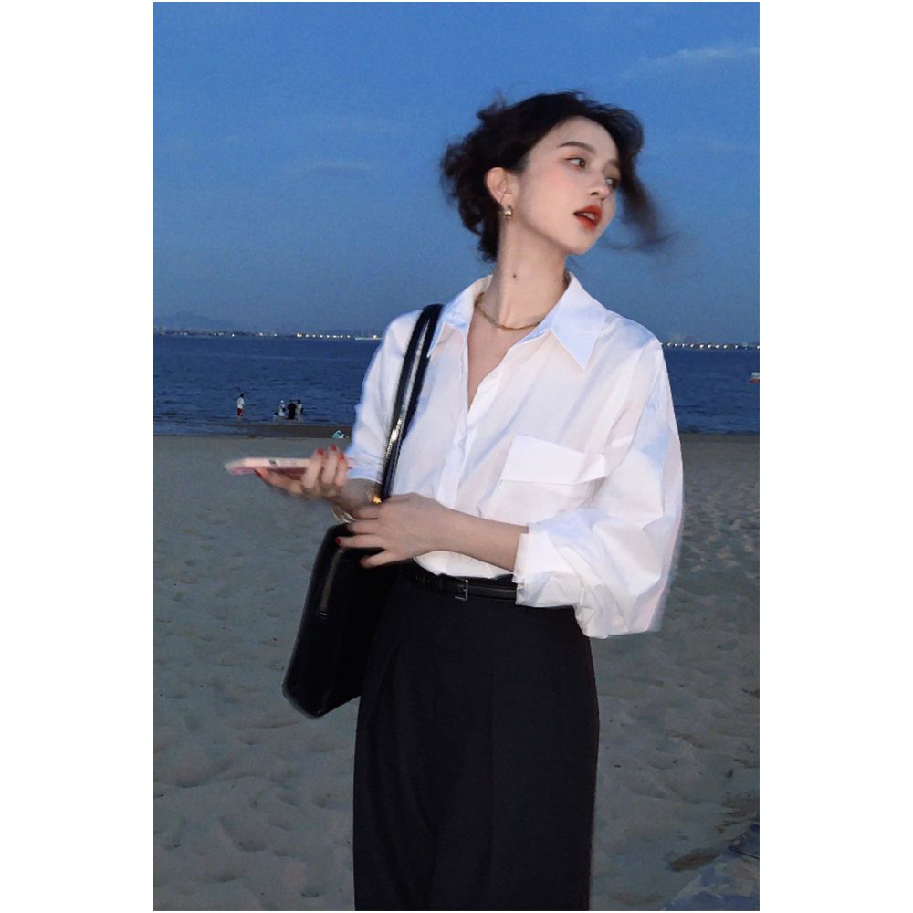 ASAYA5460 – Classic Airy White Shirt 🤍🖤